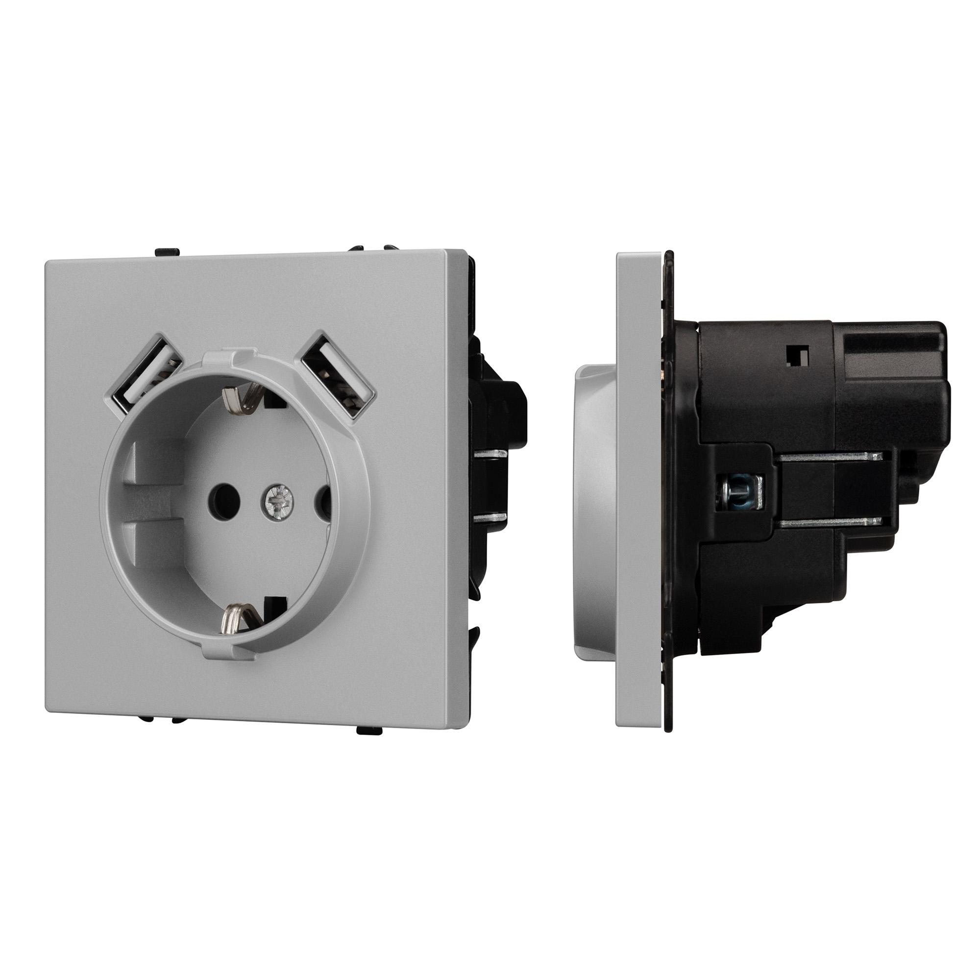 ARL NOBE Розетка зк со шторками с USB тип А+А софт-тач никель SCT-MUAA-SFPL-IS (250V, 16A) (Arlight, -)
