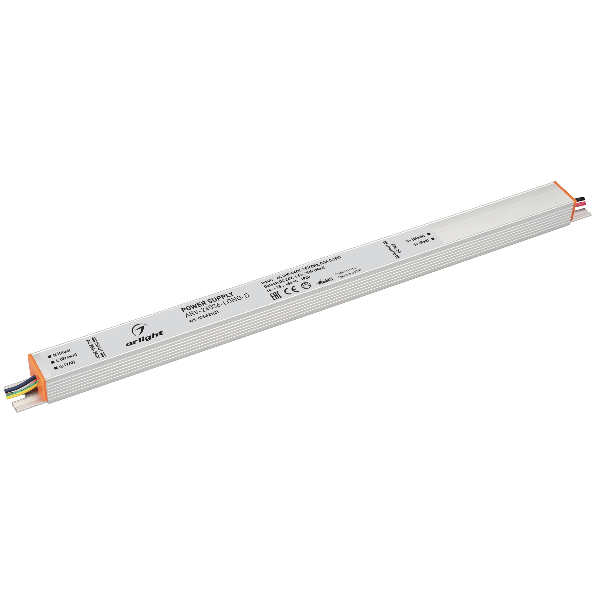 Блок питания ARV-24036-LONG-D (24V, 1.5A, 36W) (Arlight, IP20 Металл, 3 года)