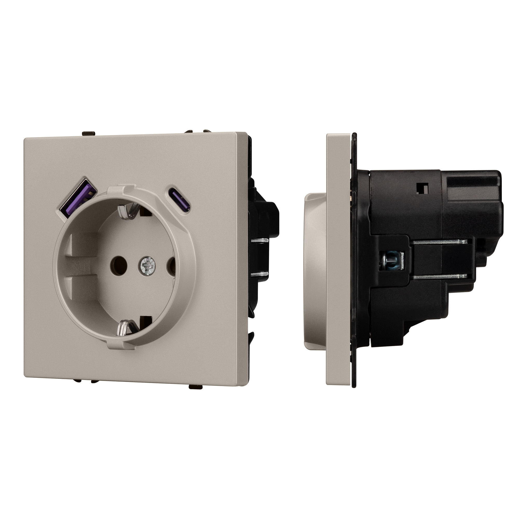 ARL NOBE Розетка зк со шторками с USB тип А+С софт-тач кашемир SCT-MUAC-SFPL-CA (250V, 16A) (Arlight, -)