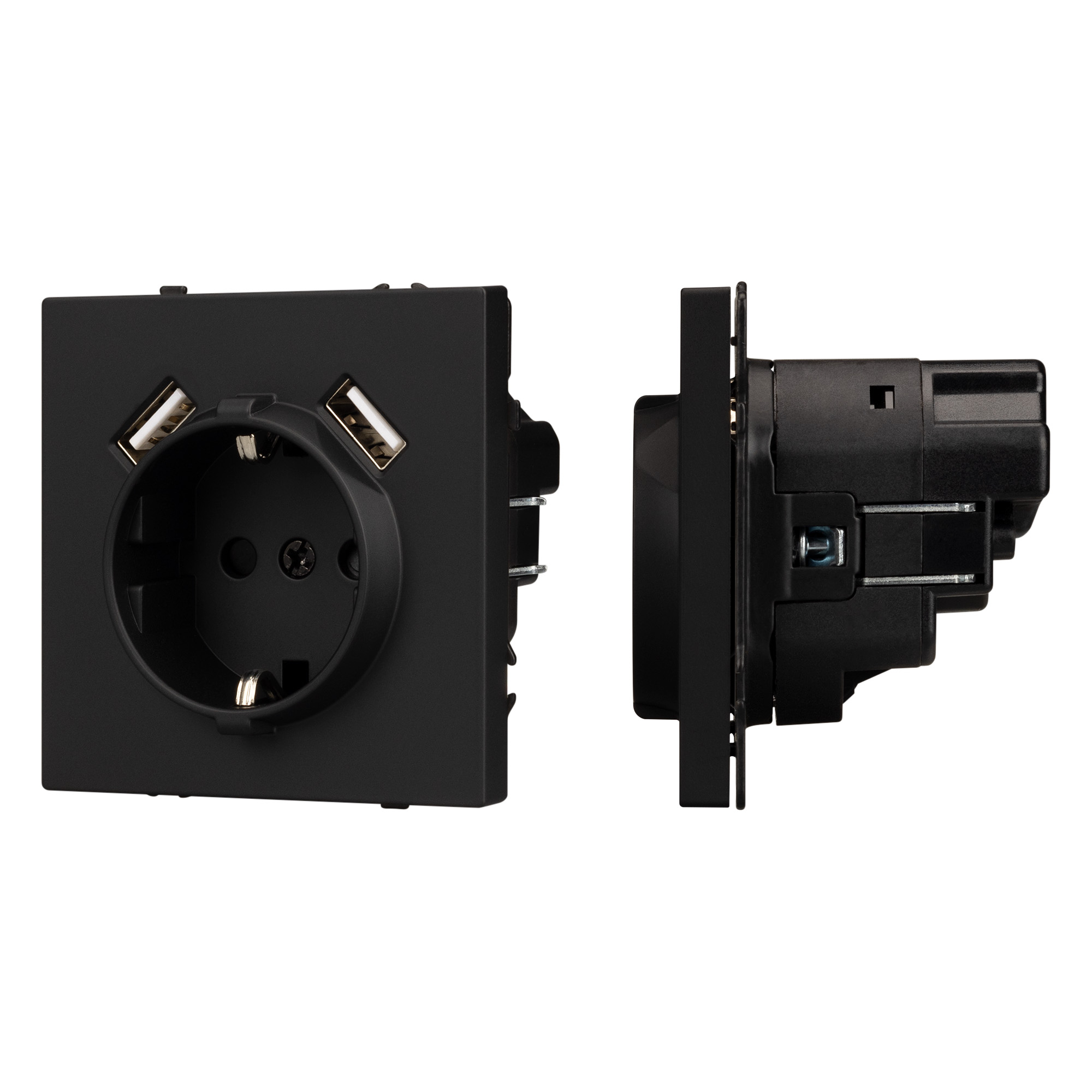 Механизм розетки с USB зарядкой SCT-NOBE-MUAA-SFPL-BK (230V, 16A) (Arlight, Черный оникс)