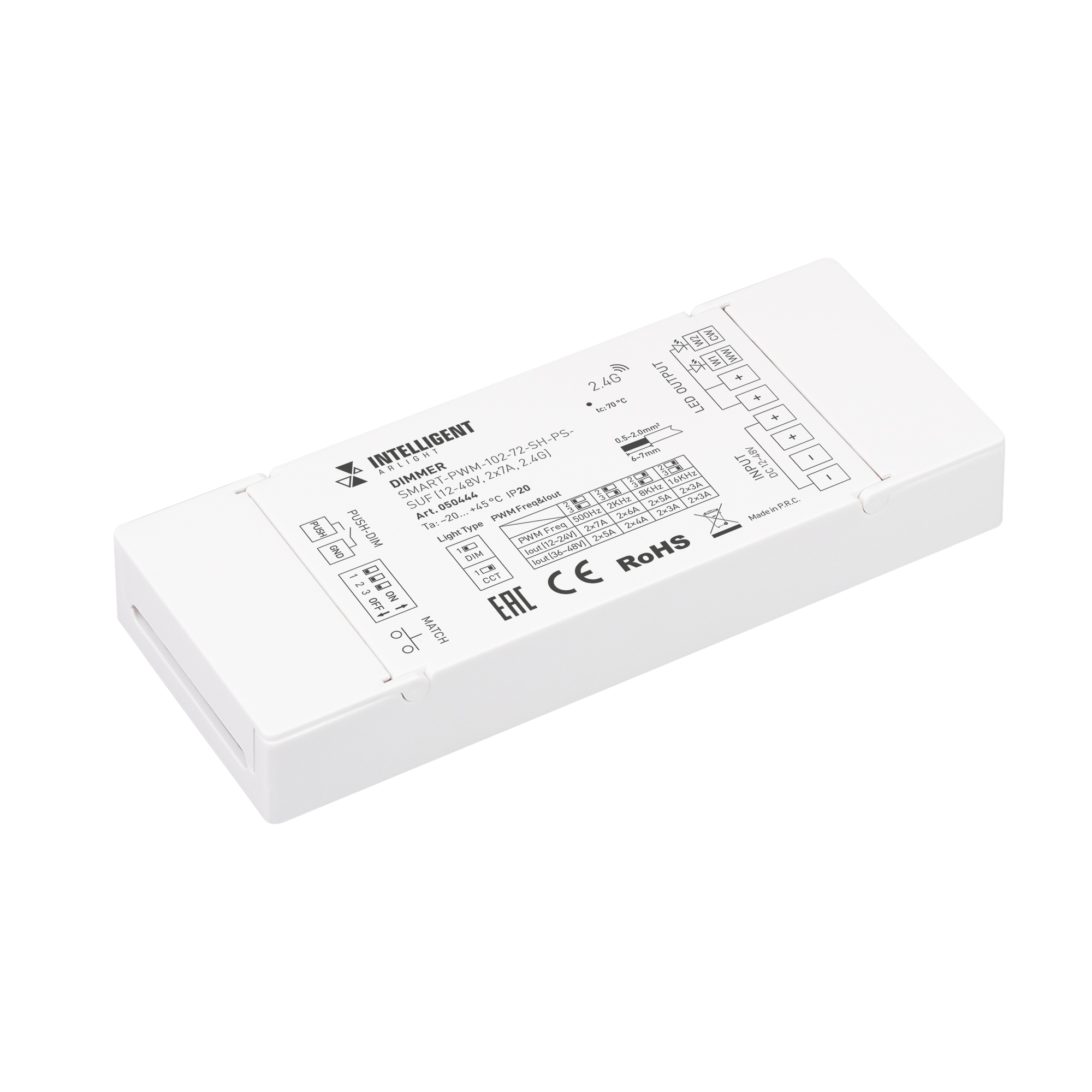 INTELLIGENT ARLIGHT Диммер SMART-PWM-102-72-SH-PS-SUF (12-48V, 2x7A, 2.4G) (IARL, IP20 Пластик, 5 лет)