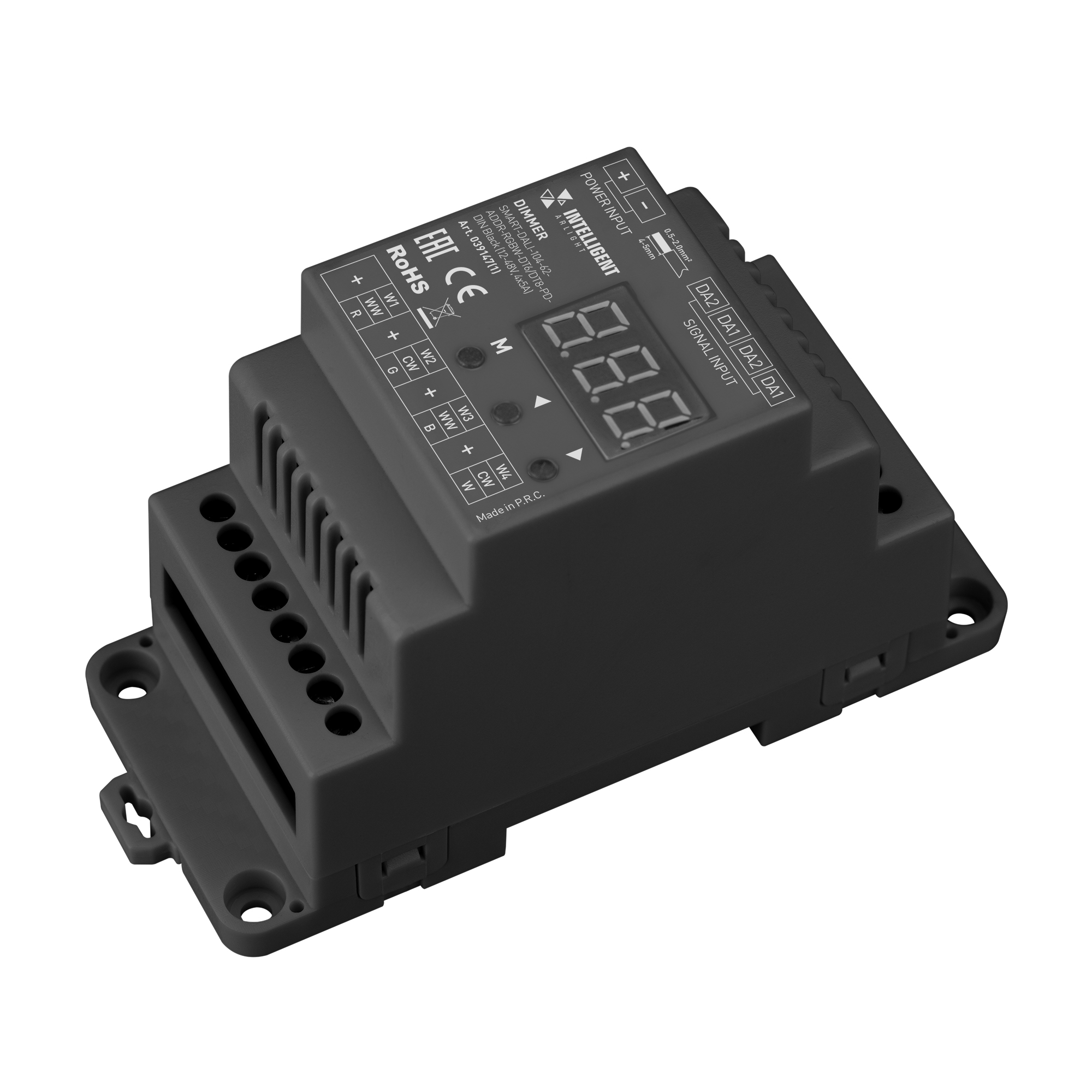 INTELLIGENT ARLIGHT Диммер SMART-DALI-104-62-ADDR-RGBW-DT6/DT8-PD-DIN Black (12-48V, 4x5А) (IARL, IP20 Пластик, 5 лет)
