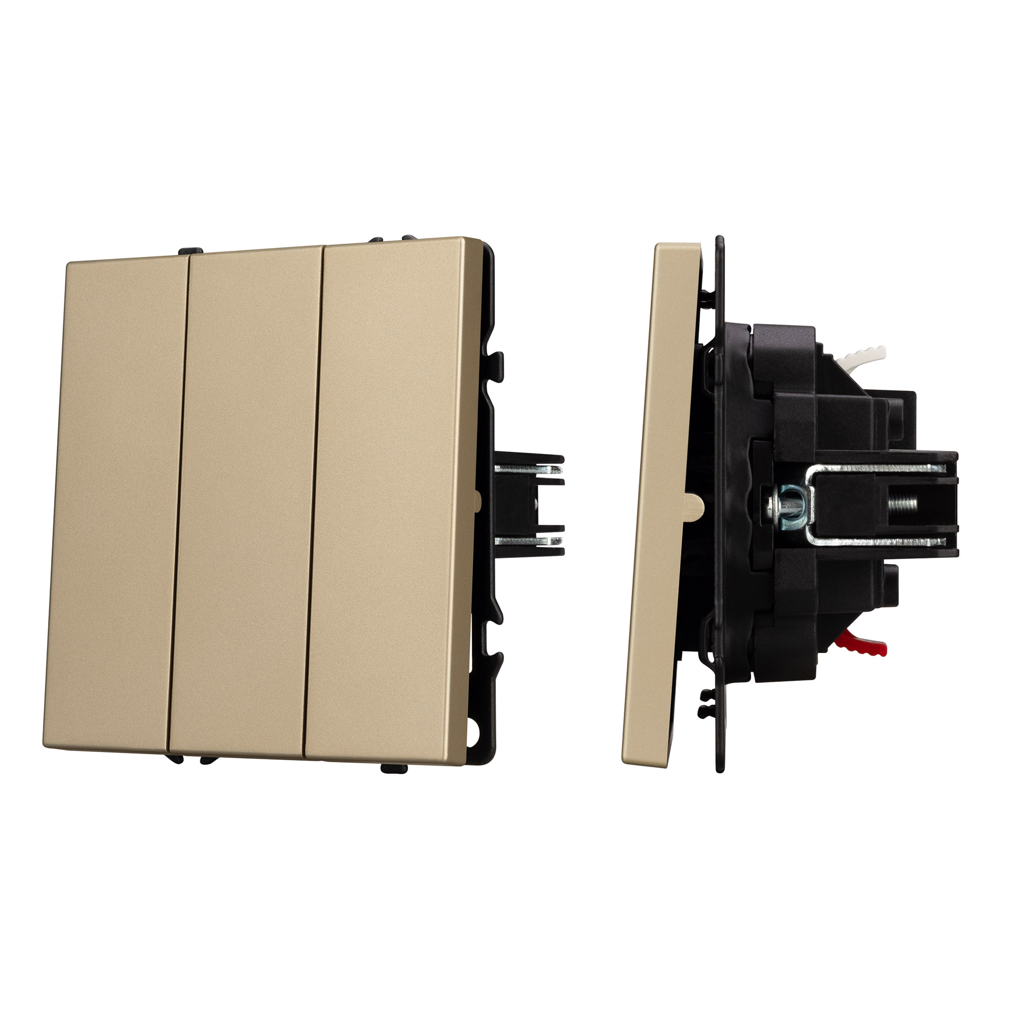 Механизм выключателя трехклавишный непроходной SWT-NOBE-MK03-SFPL-GD (230V, 10A) (Arlight, Золотой песок)