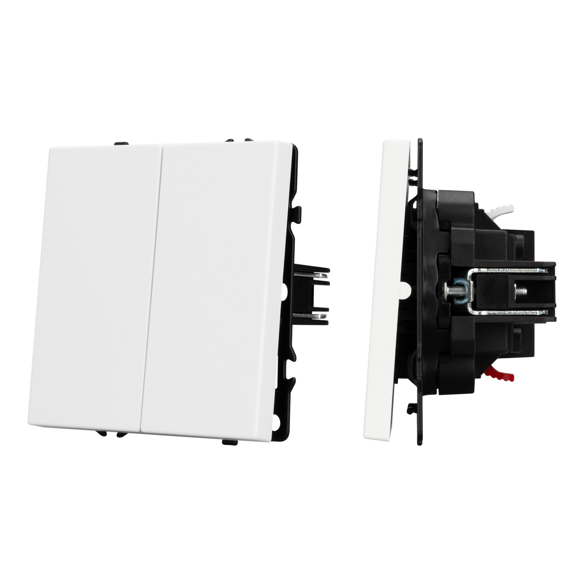 Механизм выключателя двухклавишный перекрёстный SWT-NOBE-MKX2-SFPL-WH (230V, 10A) (Arlight, Белый кварц)