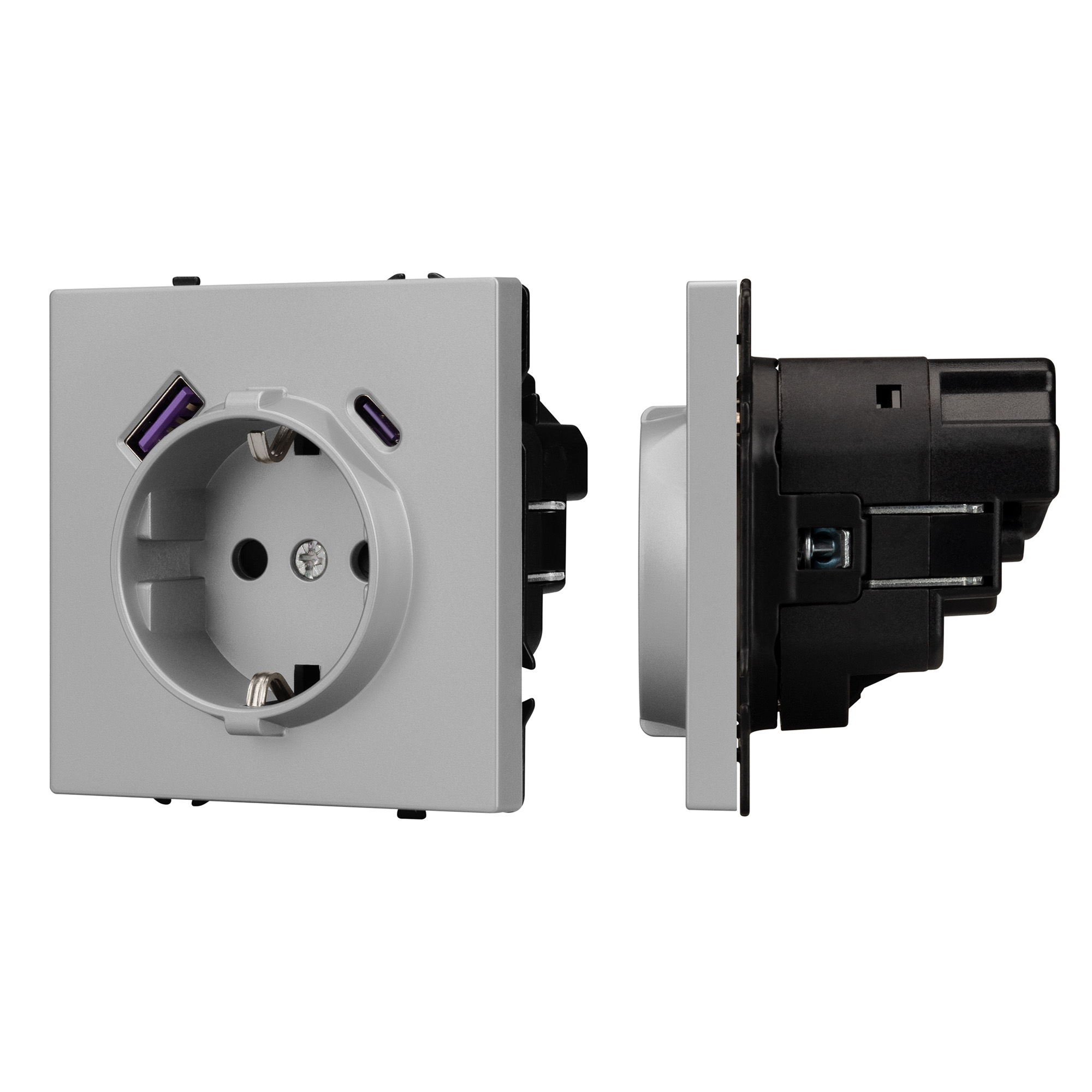 ARL NOBE Розетка зк со шторками с USB тип А+С софт-тач никель SCT-MUAC-SFPL-IS (250V, 16A) (Arlight, -)