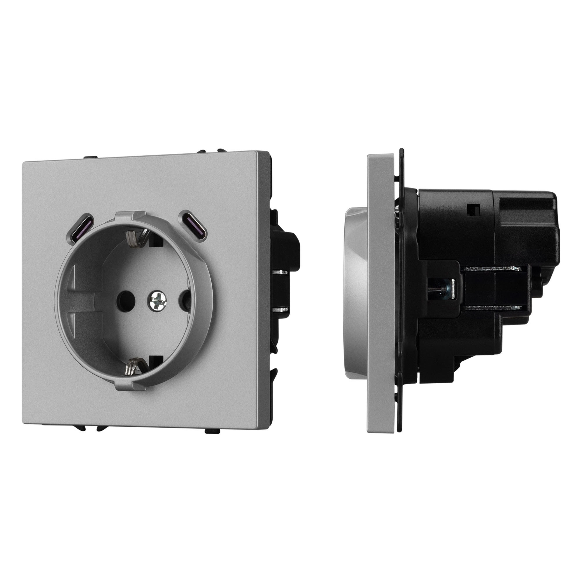 ARL NOBE Розетка зк со шторками с USB тип C+С софт-тач никель SCT-MUCC-SFPL-IS (250V, 16A) (Arlight, -)