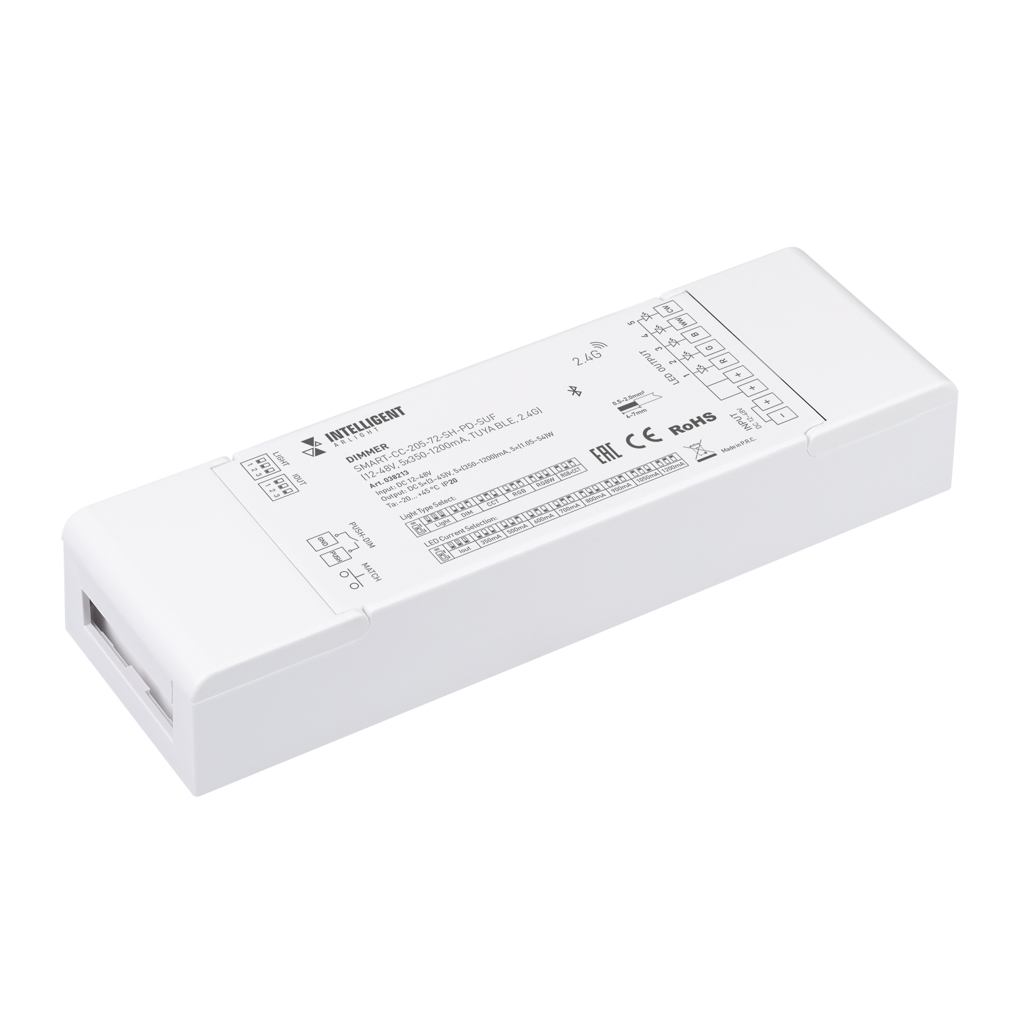 INTELLIGENT ARLIGHT Диммер SMART-CC-205-72-SH-PD-SUF (12-48V, 5x350-1200mA, TUYA BLE, 2.4G) (IARL, IP20 Пластик, 5 лет)