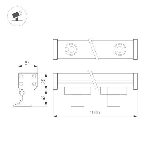 Линейный прожектор AR-LINE-1000-36W Day4000 (GR, 30 deg, 230V) (Arlight, IP65 Металл, 3 года)