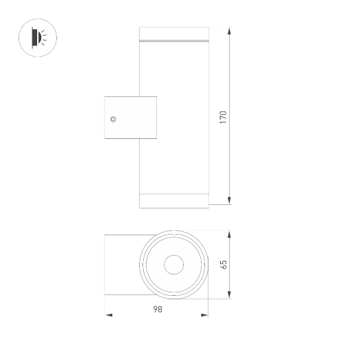 Светильник LGD-RAY-WALL-TWIN-R65-2x9W Warm3000 (GR, 23 deg, 230V) (Arlight, IP65 Металл, 3 года)