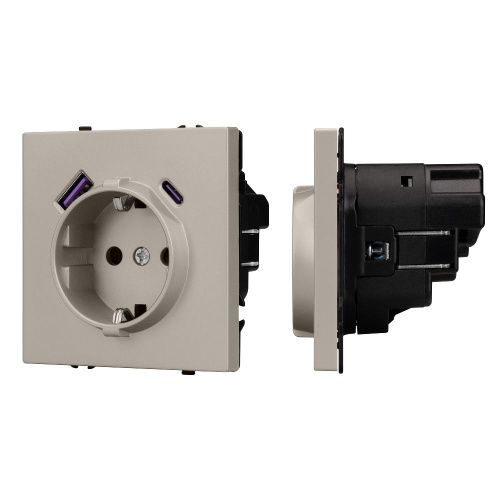 ARL NOBE Розетка зк со шторками с USB тип А+С софт-тач кашемир SCT-MUAC-SFPL-CA (250V, 16A) (Arlight, -)