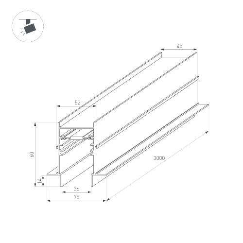 Трек встраиваемый MAG-TRACK-4560-FDW-3000 (BK) (Arlight, IP20 Металл, 3 года)