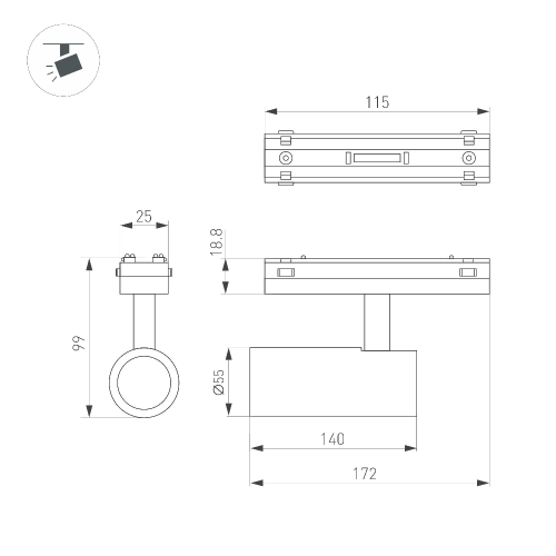 Светильник MAG-VIBE-SPOT-R55-18W Day4000 (WH, 24 deg, 48V) (Arlight, IP20 Металл, 5 лет)