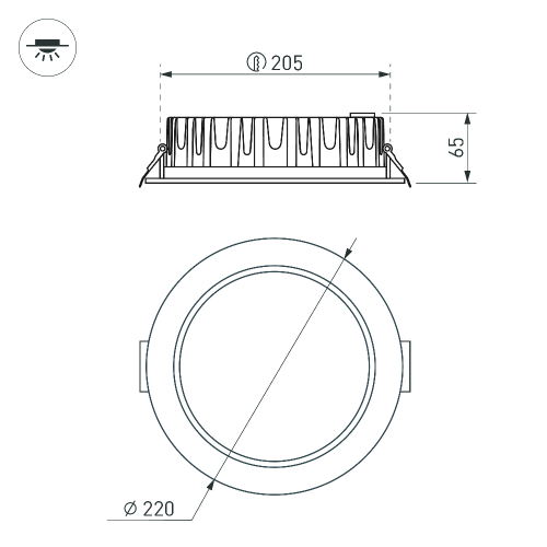 Светильник MS-MIST-BUILT-R220-30W Warm3000 (WH, 110 deg, 230V) (Arlight, IP54 Металл, 5 лет)