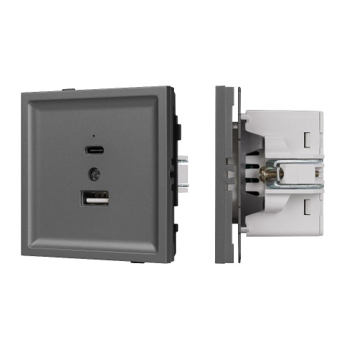 Механизм USB розетки SCT-TENDO-MUAC-SFPL-GR (5V, 3A, QC3) (Arlight, Матовый графитовый)