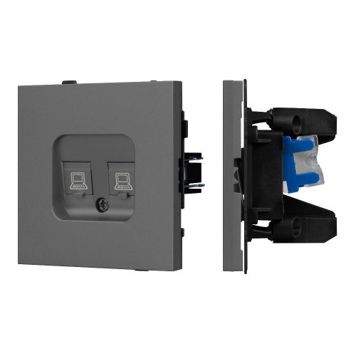 Механизм компьютерной розетки двойной SCT-TENDO-MPC2-SFPL-GR (RJ-45, CAT6) (Arlight, Матовый графитовый)