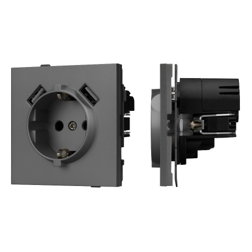 Механизм розетки с USB зарядкой SCT-TENDO-MUAA-SFPL-GR (230V, 16A) (Arlight, Матовый графитовый)