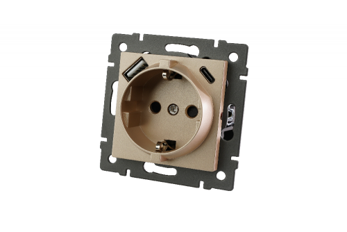 Механизм розетки с USB зарядкой SCT-MUAC-PL-GD-V (250V, 16A) (Arlight, -)