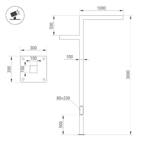 Опора OXOR-STER-Z-1600x100x100-L3000-100W Warm3000 (BK, 230V) IP65 (Arlight, Сталь)