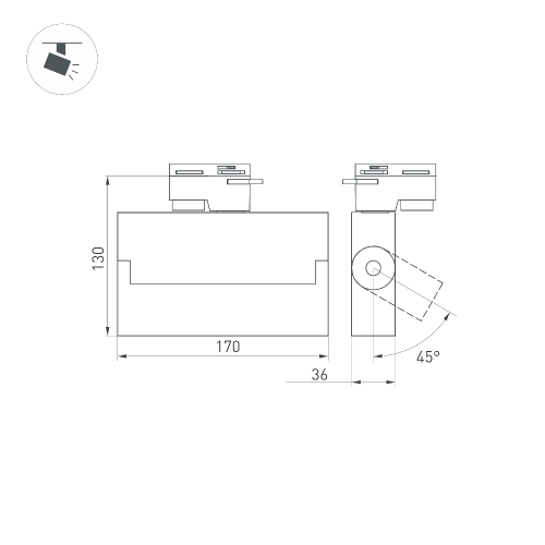 Светильник LGD-LOFT-TRACK-2TR-S170-10W Warm3000 (BK, 24 deg, 230V) (Arlight, IP20 Металл, 3 года)