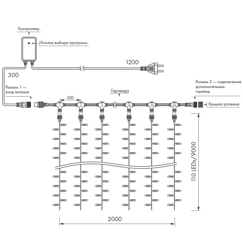 Светодиодная гирлянда ARD-CURTAIN-CLASSIC-2000x9000-CLEAR-2200LED Warm (230V, 120W) (Ardecoled, IP65)