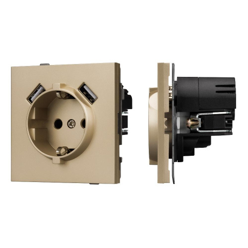 Механизм розетки с USB зарядкой SCT-TENDO-MUAA-SFPL-GD (230V, 16A) (Arlight, Матовый песочный)