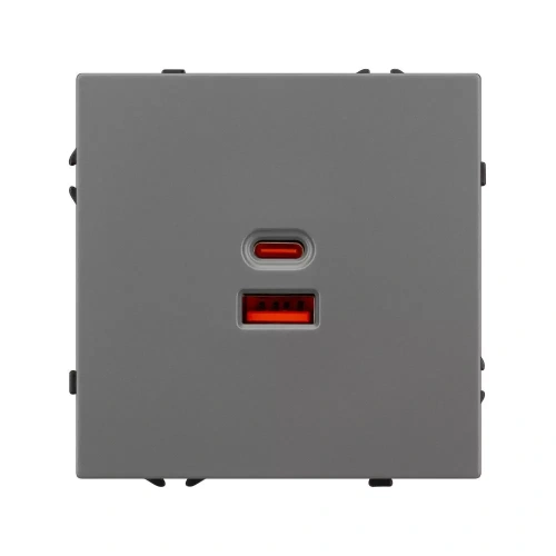 Механизм розетки с быстрой USB зарядкой SCT-NOBE-MUAC-SFPL-FC-GR (65W, QC3) (Arlight, Серый базальт)