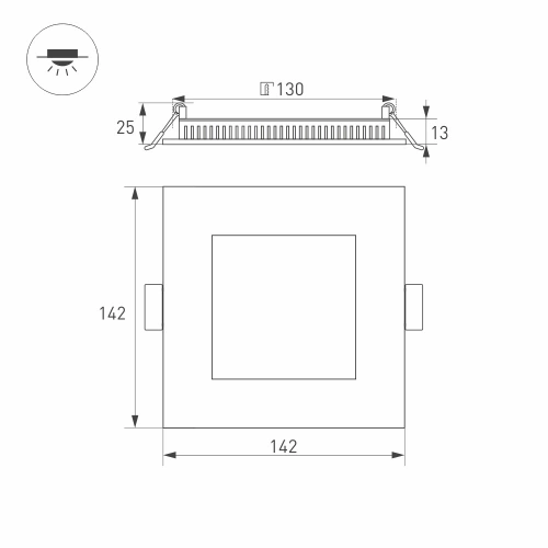 Светильник DL-142x142M-13W Warm White (Arlight, IP40 Металл, 3 года)