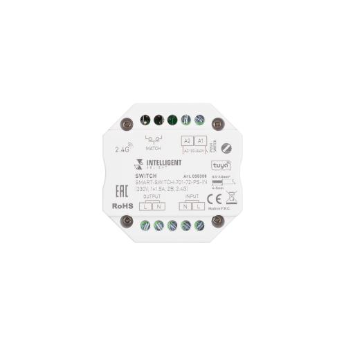 INTELLIGENT ARLIGHT Релейный модуль SMART-SWITCH-701-72-PS-IN (230V, 1x1.5A, ZB, 2.4G) (IARL, Пластик)