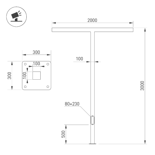 Опора OXOR-STER-T-2000x100x100-L3000-100W Warm3000 (BK, 230V) IP65 (Arlight, Сталь)