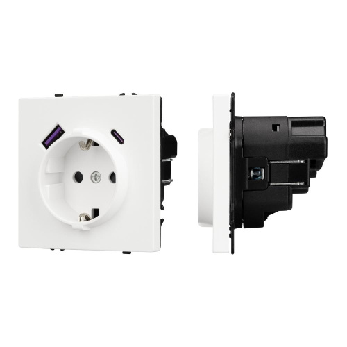 ARL NOBE Розетка зк со шторками с USB тип А+С софт-тач белый кварц SCT-MUAC-SFPL-WH (250V, 16A) (Arlight, -)