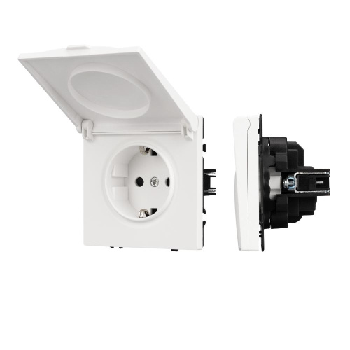 Механизм розетки влагозащищённый SCT-NOBE-MCP-SFPL-WH (230V, 16A) (Arlight, Белый кварц)