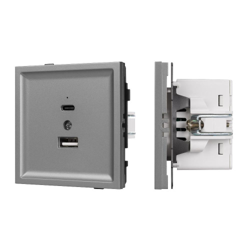 Механизм USB розетки SCT-TENDO-MUAC-PL-GR (5V, 3A, QC3) (Arlight, Графитовый)