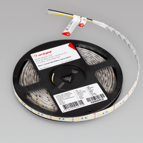 Лента герметичная RTW-SE-B60-12mm 12V White-MIX (14.4 W/m, IP65, 5060, 5m) (Arlight, Изменяемая ЦТ)