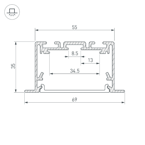 Профиль S2-LINIA69-F-2500 SEAMLESS ANOD (Arlight, Алюминий)