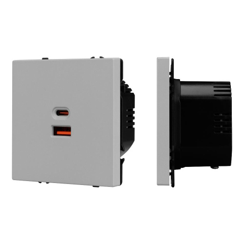 Механизм розетки с быстрой USB зарядкой SCT-NOBE-MUAC-SFPL-FC-IS (65W, QC3) (Arlight, Никель)