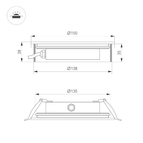 Светильник ART-GROUND-SLIM-R150-12W Warm3000 (SL, 35 deg, 24V) (Arlight, IP67 Металл, 3 года)