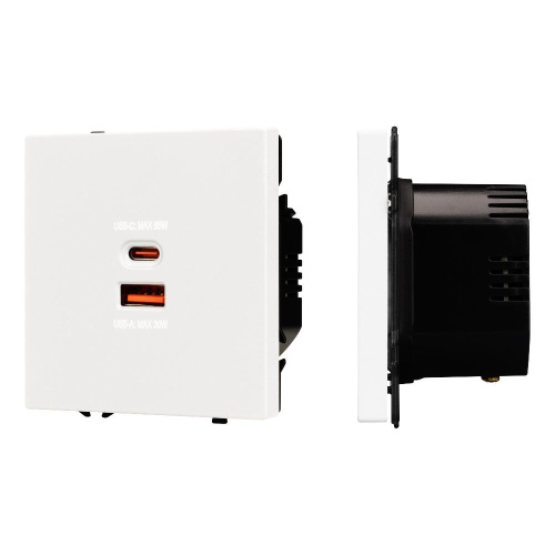 Механизм розетки с быстрой USB зарядкой SCT-NOBE-MUAC-SFPL-FC-WH (65W, QC3) (Arlight, Белый кварц)