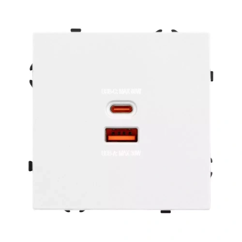 Механизм розетки с быстрой USB зарядкой SCT-NOBE-MUAC-SFPL-FC-WH (65W, QC3) (Arlight, Белый кварц)