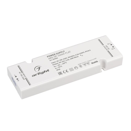Блок питания ARV-SP-24060-FLAT (24V, 2.5A, 60W) (Arlight, IP20 Пластик, 5 лет)