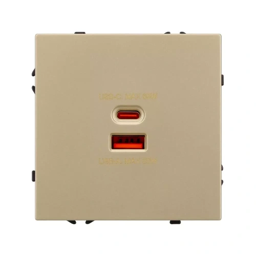 Механизм розетки с быстрой USB зарядкой SCT-NOBE-MUAC-SFPL-FC-GD (65W, QC3) (Arlight, Золотой песок)