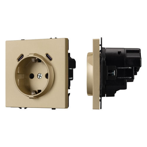 ARL NOBE Розетка зк со шторками с USB тип C+С софт-тач золотой песок SCT-MUCC-SFPL-GD (250V, 16A) (Arlight, -)