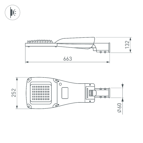 Светильник OXOR-GRES-663х252-90W Day4000 (GR, 150x80 deg, 230V) IP66 (Arlight, -)