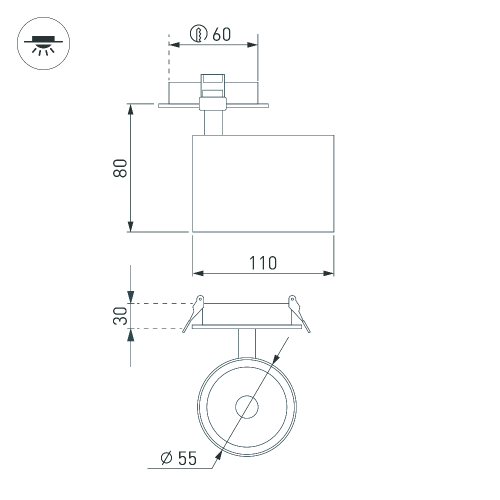 Светильник LGD-LUMOS-R55-9W Warm3000 (BK, 25 deg, 230V) (Arlight, IP20 Металл, 3 года)