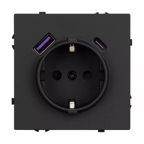 Механизм розетки с USB зарядкой SCT-NOBE-MUAC-SFPL-BK (230V, 16A) (Arlight, Черный оникс)