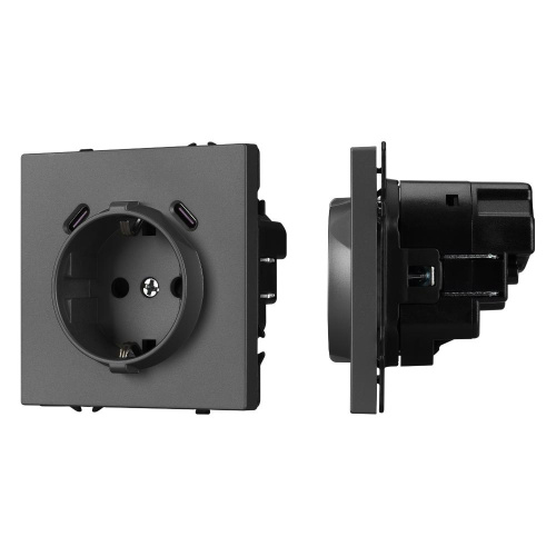 ARL NOBE Розетка зк со шторками с USB тип C+С софт-тач серый базальт SCT-MUCC-SFPL-GR (250V, 16A) (Arlight, -)