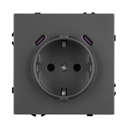 ARL NOBE Розетка зк со шторками с USB тип C+С софт-тач серый базальт SCT-MUCC-SFPL-GR (250V, 16A) (Arlight, -)