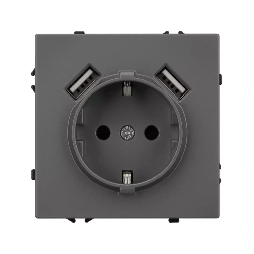 Механизм розетки с USB зарядкой SCT-NOBE-MUAA-SFPL-GR (230V, 16A) (Arlight, Серый базальт)