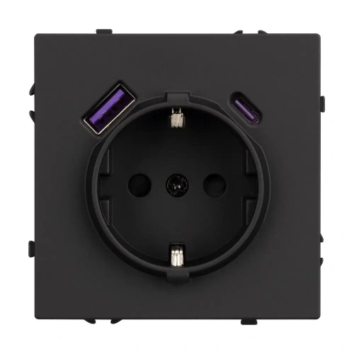 ARL NOBE Розетка зк со шторками с USB тип А+С софт-тач черный оникс SCT-MUAC-SFPL-BK (250V, 16A) (Arlight, -)