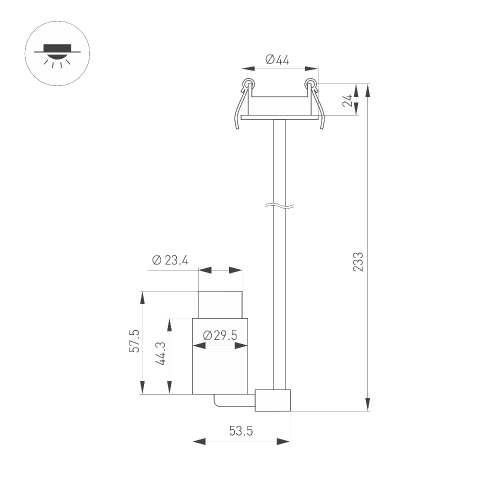 Светильник ART-NEMO-BUILT-ZOOM-L205-R29.5-2W Warm3000 (BK, 15-45 deg, 24V) (Arlight, IP20 Металл, 5 лет)