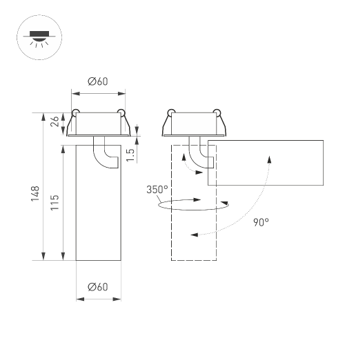 Светильник SP-GABI-BUILT-FLAP-R60-12W Day4000 (BK, 60 deg, 230V) (Arlight, IP40 Металл, 5 лет)